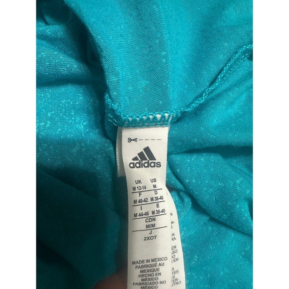 Adidas Womens V Neck T Shirt Medium Turquoise Short Sleeve Speckle Casual - Picture 4 of 4